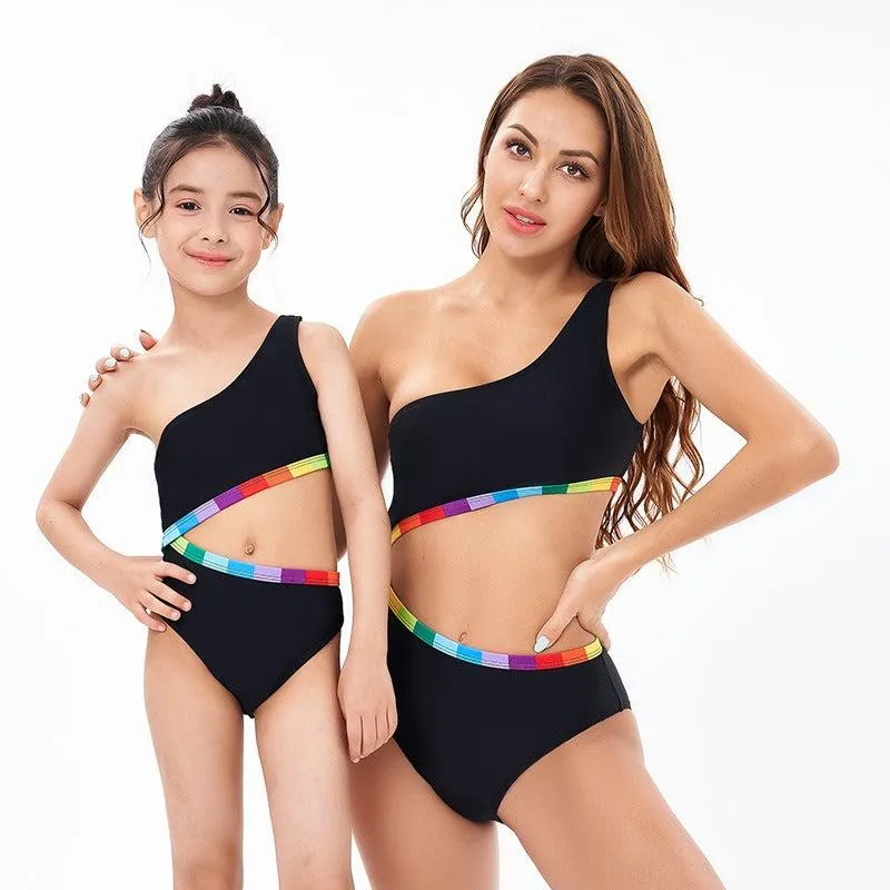 Matching Mother Daughter One Shoulder Swimsuit