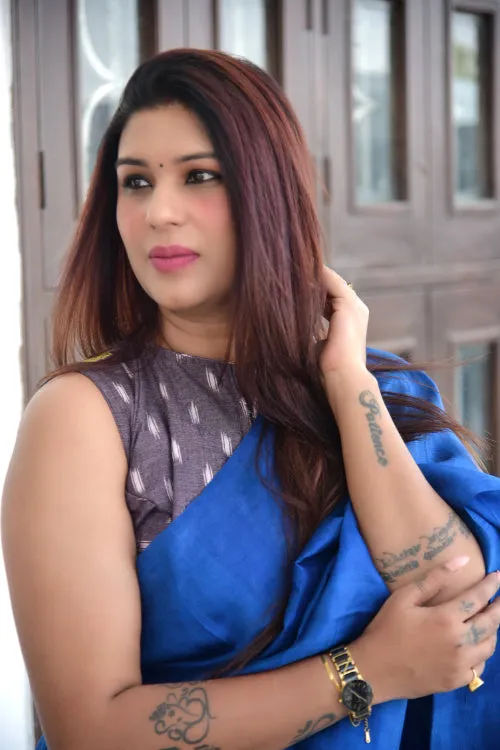Mauve Grey Ikkat Embroidered Sleeveless Blouse