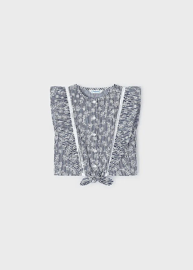 Mayoral 3179 100% Cotton Ink Loose Shirt and 234 White Twill Shorts with Belt In Stock Now