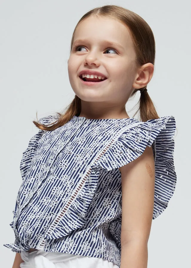 Mayoral 3179 100% Cotton Ink Loose Shirt and 234 White Twill Shorts with Belt In Stock Now