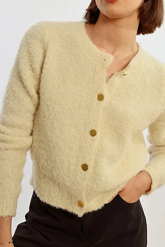 MB Boucle Knit Cardigan in Off White