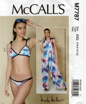 McCall's 7787 NICOLE MILLER Womens Bikini & Wide Leg Jumpsuit Out Of Print Sewing Pattern Size 4 - 12 Factory Folded