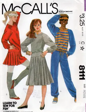 McCall's 8111 Womens Stretch Top Skirt & Pants 1980s Vintage Sewing Pattern Size PETITE 6 - 8 UNCUT Factory Folded