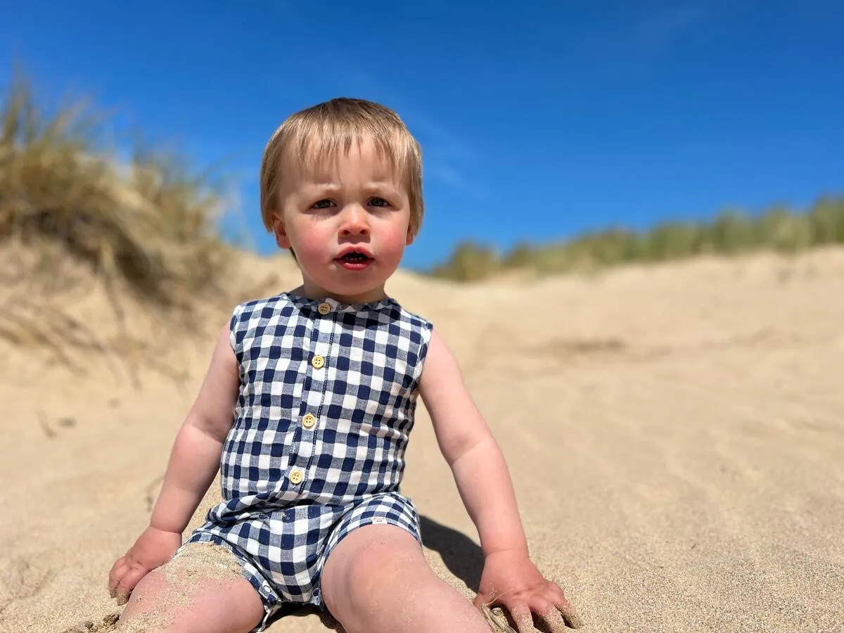 Me & Henry Cabin Woven Henley Playsuit in Blue Plaid
