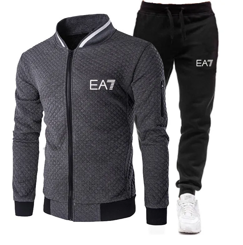 Men Fitness Cotton Zipper 2 piece Tracksuits