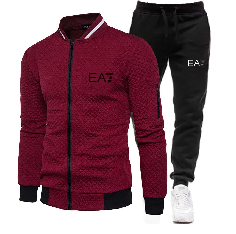 Men Fitness Cotton Zipper 2 piece Tracksuits
