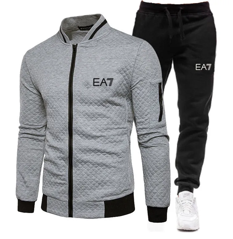 Men Fitness Cotton Zipper 2 piece Tracksuits