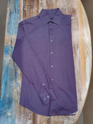 Men's Bugatchi | James Spread Collar OoohCotton Shirt | Burgundy