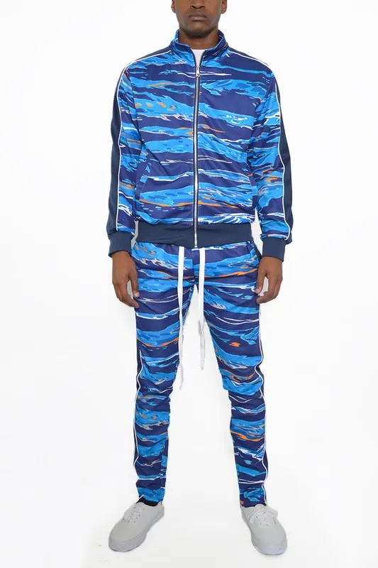 Men's Printed Striped Full Zip 2-piece Track Suit