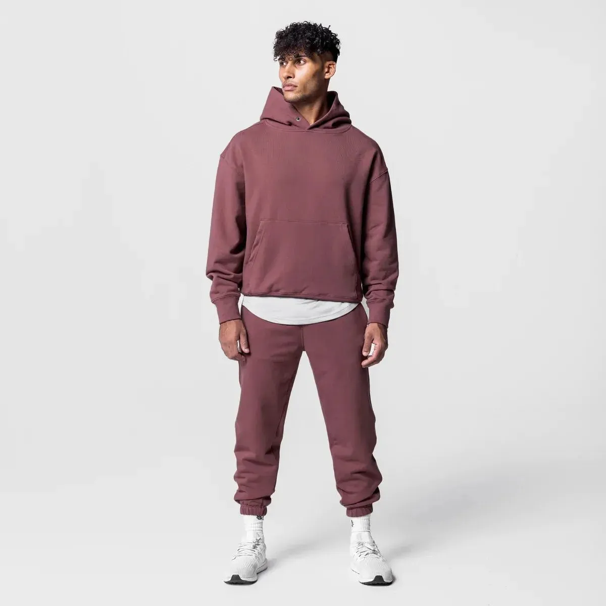 Men's Thick Cotton Training Sets Hoodie Casual Sports Pullover Hooded 2-piece Top with Pants Sweatshirts