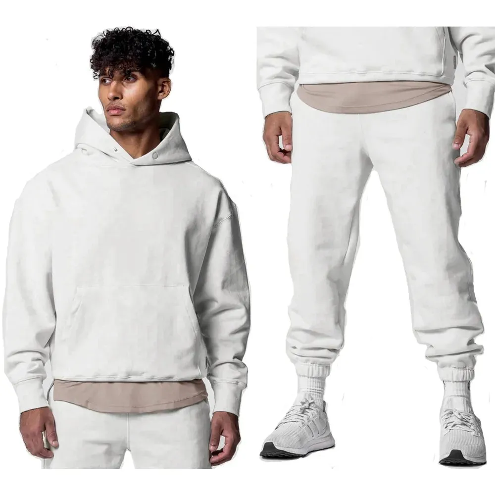 Men's Thick Cotton Training Sets Hoodie Casual Sports Pullover Hooded 2-piece Top with Pants Sweatshirts