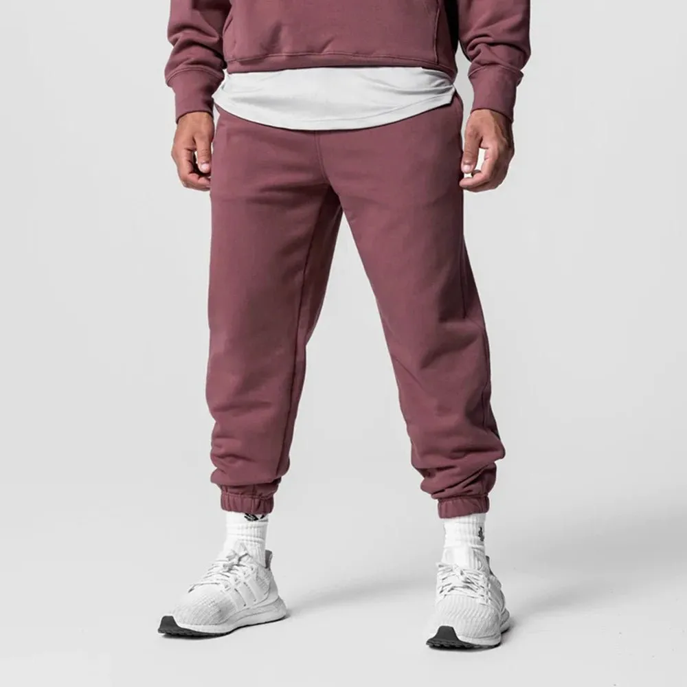 Men's Thick Cotton Training Sets Hoodie Casual Sports Pullover Hooded 2-piece Top with Pants Sweatshirts