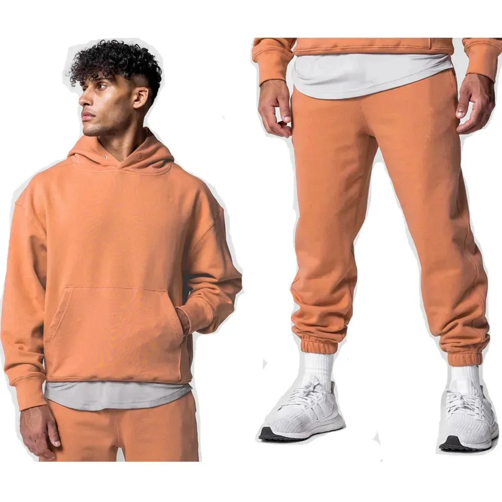 Men's Thick Cotton Training Sets Hoodie Casual Sports Pullover Hooded 2-piece Top with Pants Sweatshirts