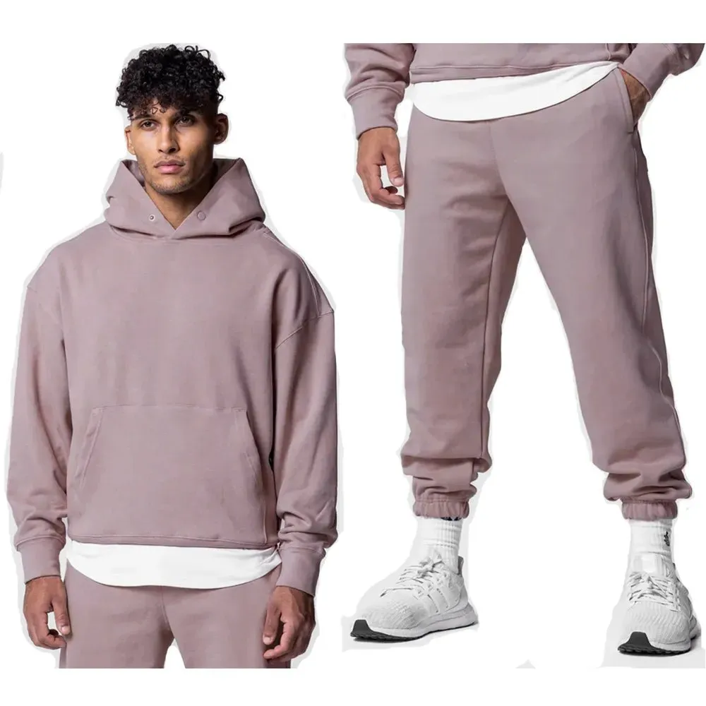 Men's Thick Cotton Training Sets Hoodie Casual Sports Pullover Hooded 2-piece Top with Pants Sweatshirts