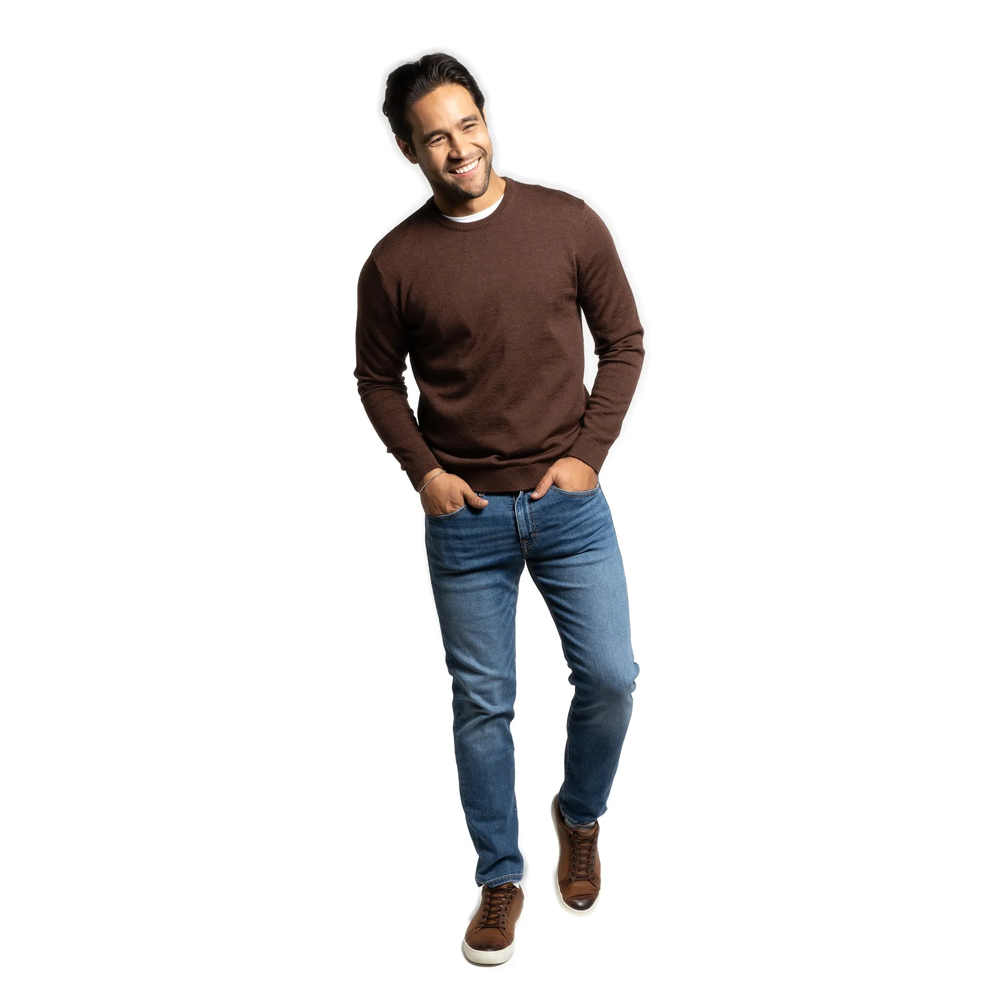 Merino Wool Sweaters Crew Neck - Brown