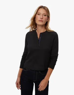 Michael Stars Lina Thermal Henley Tee in Black