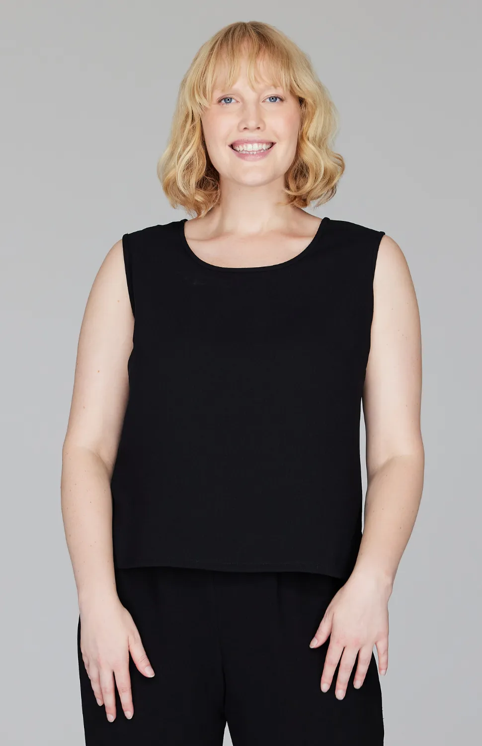 Micro Crepe Round Neck Tank w/Bias Trim