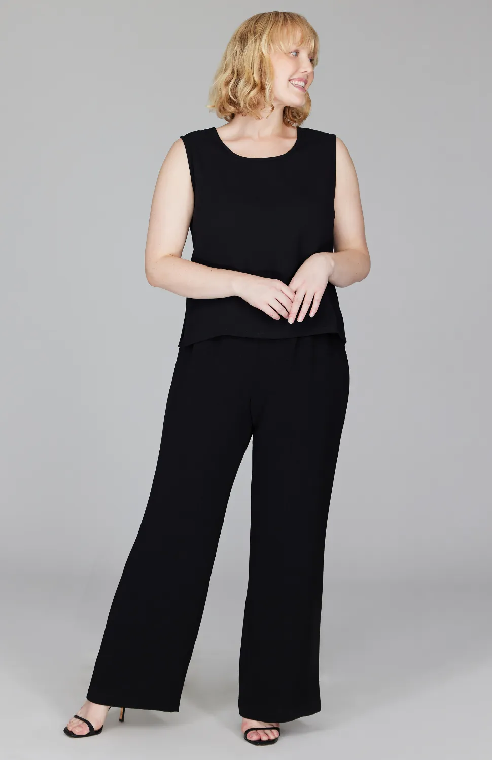 Micro Crepe Round Neck Tank w/Bias Trim