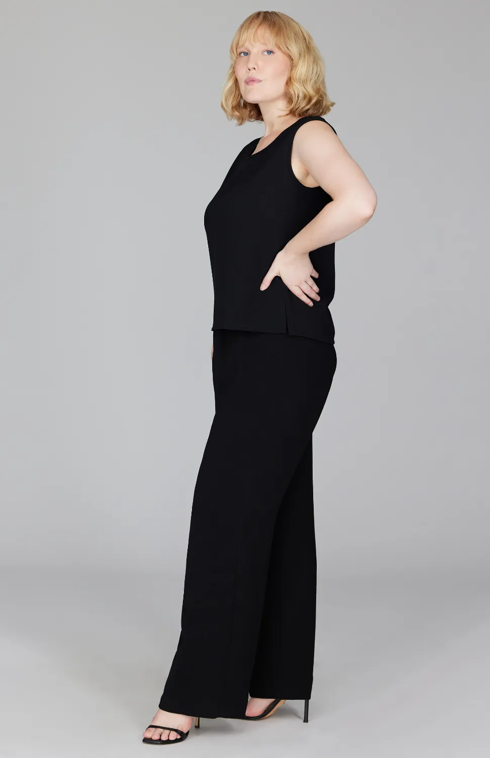 Micro Crepe Round Neck Tank w/Bias Trim
