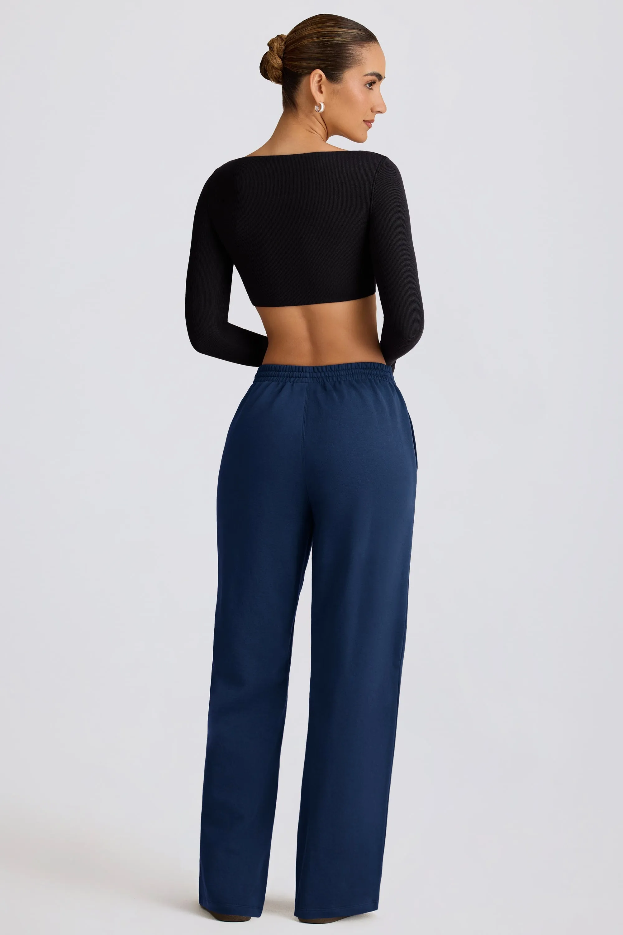 Mid-Rise Wide-Leg Joggers in Dark Navy