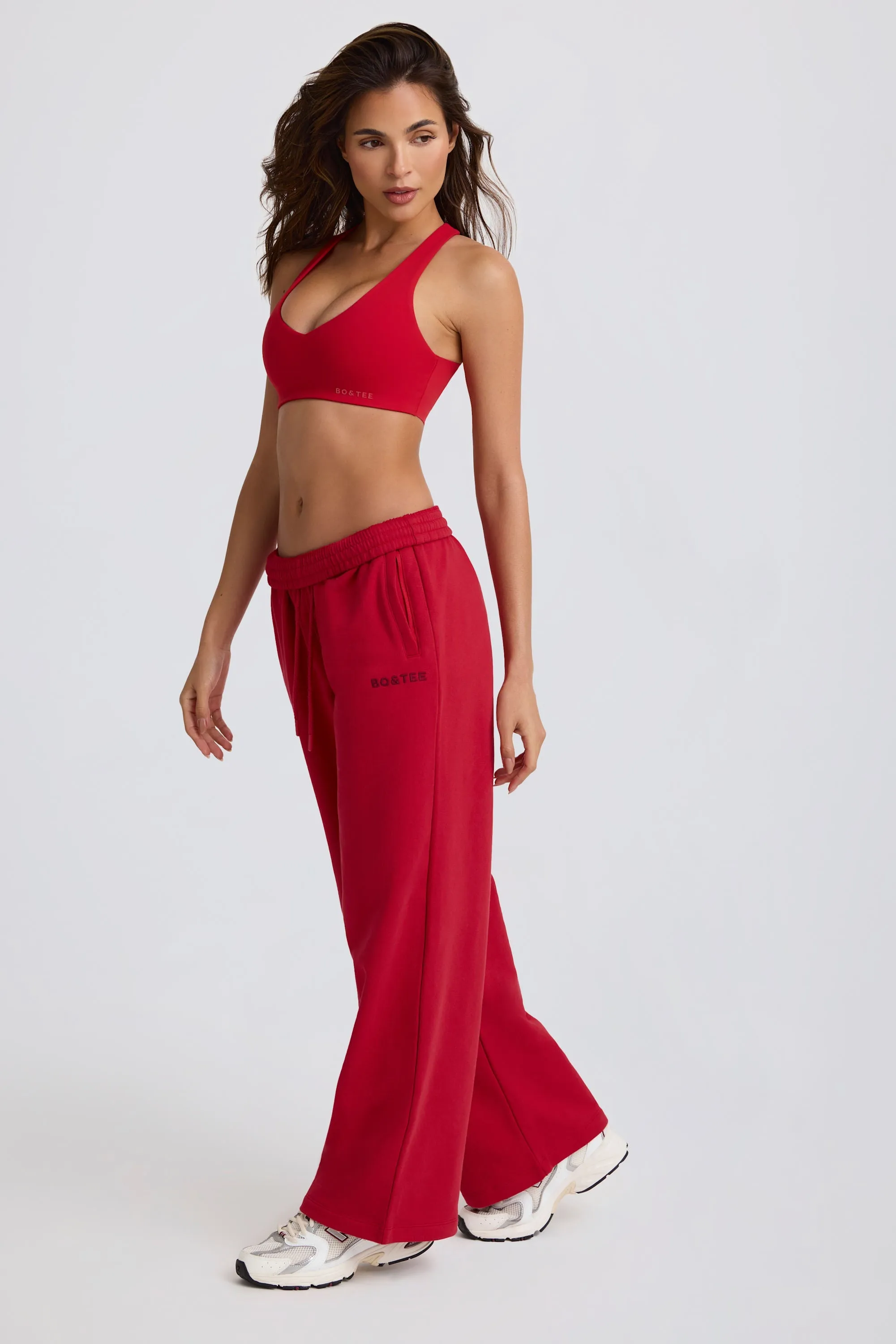 Mid-Rise Wide-Leg Joggers in Hot Red
