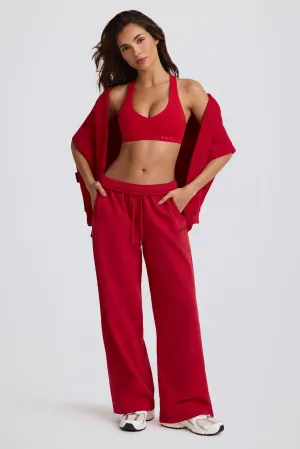 Mid-Rise Wide-Leg Joggers in Hot Red
