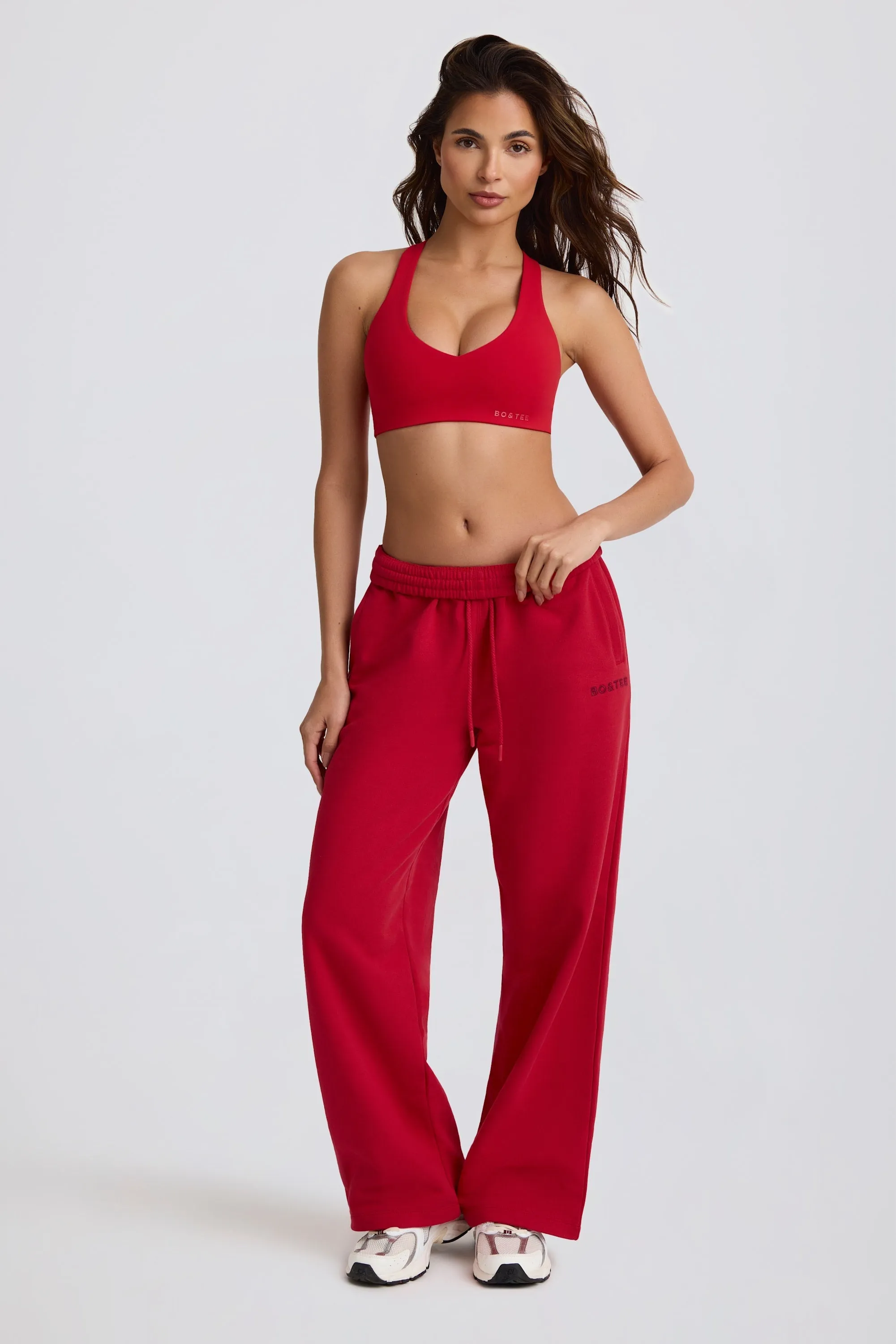Mid-Rise Wide-Leg Joggers in Hot Red