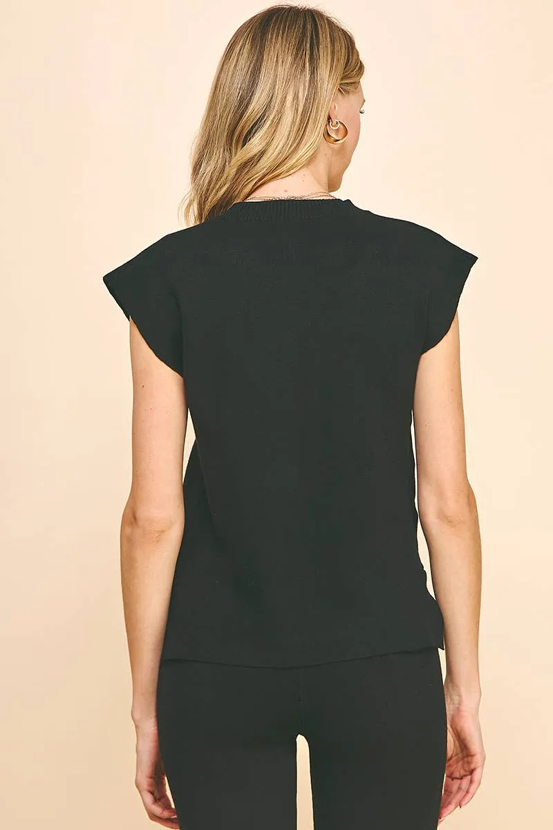 Mixed Emotions Dropped Shoulder V Neck Sweater Vest - Black