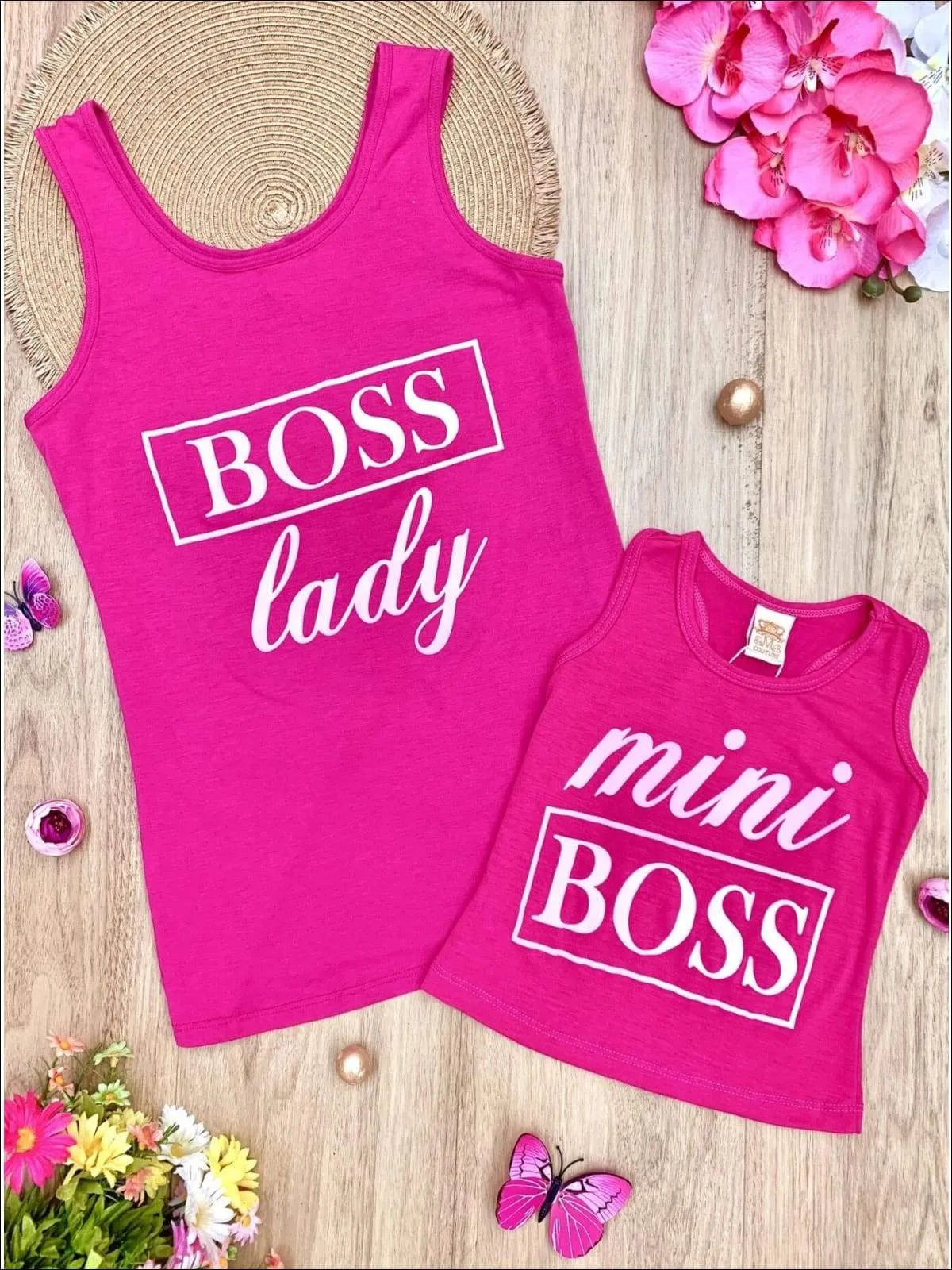 Mommy & Me Fuchsia "Boss Lady" & "Mini Boss" Racerback Graphic Tank