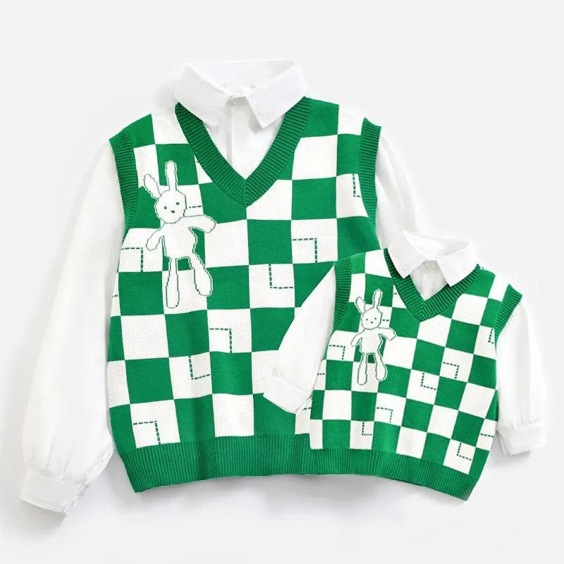 Mommy and Me Checkered Sweater Vest - Matching Family Outfits
