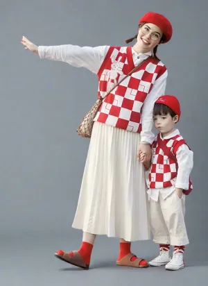 Mommy and Me Checkered Sweater Vest - Matching Family Outfits