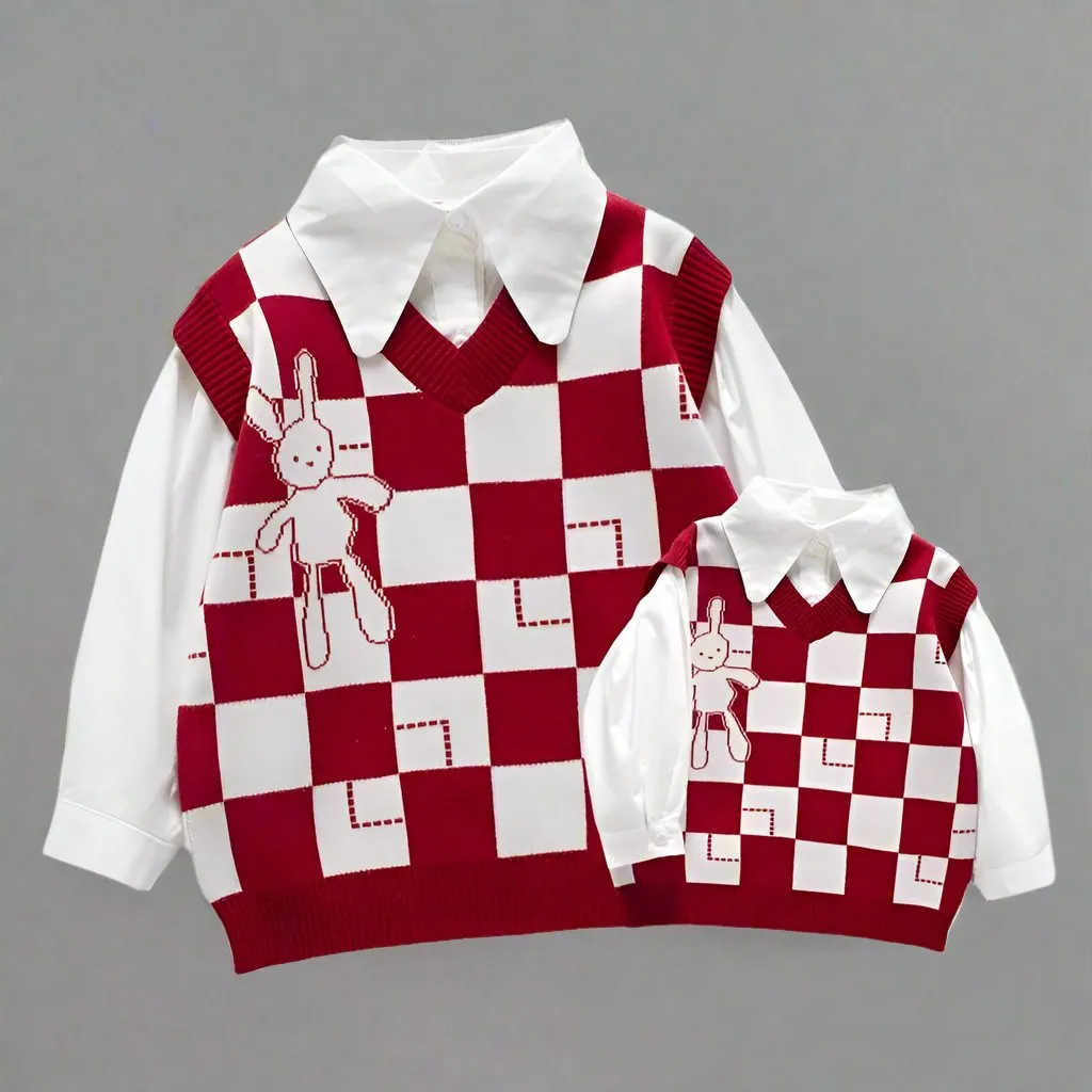 Mommy and Me Checkered Sweater Vest - Matching Family Outfits