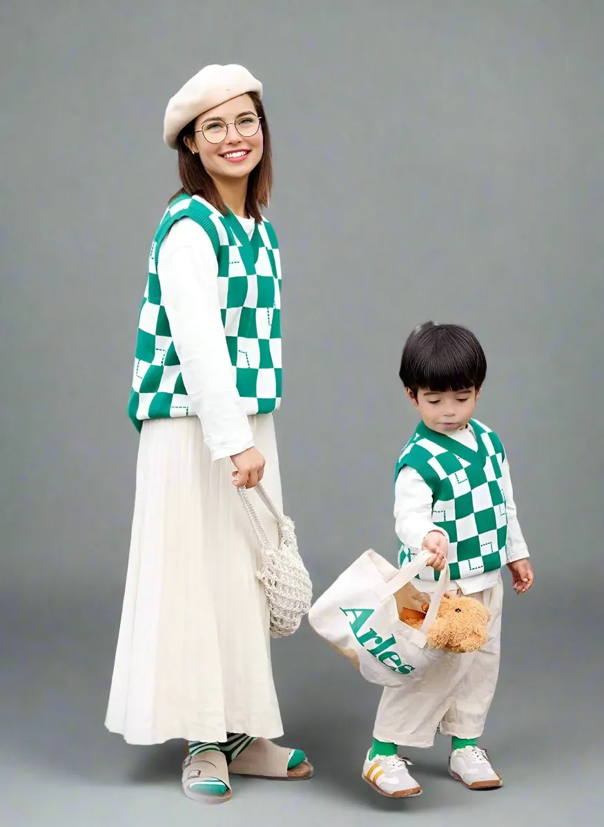 Mommy and Me Checkered Sweater Vest - Matching Family Outfits