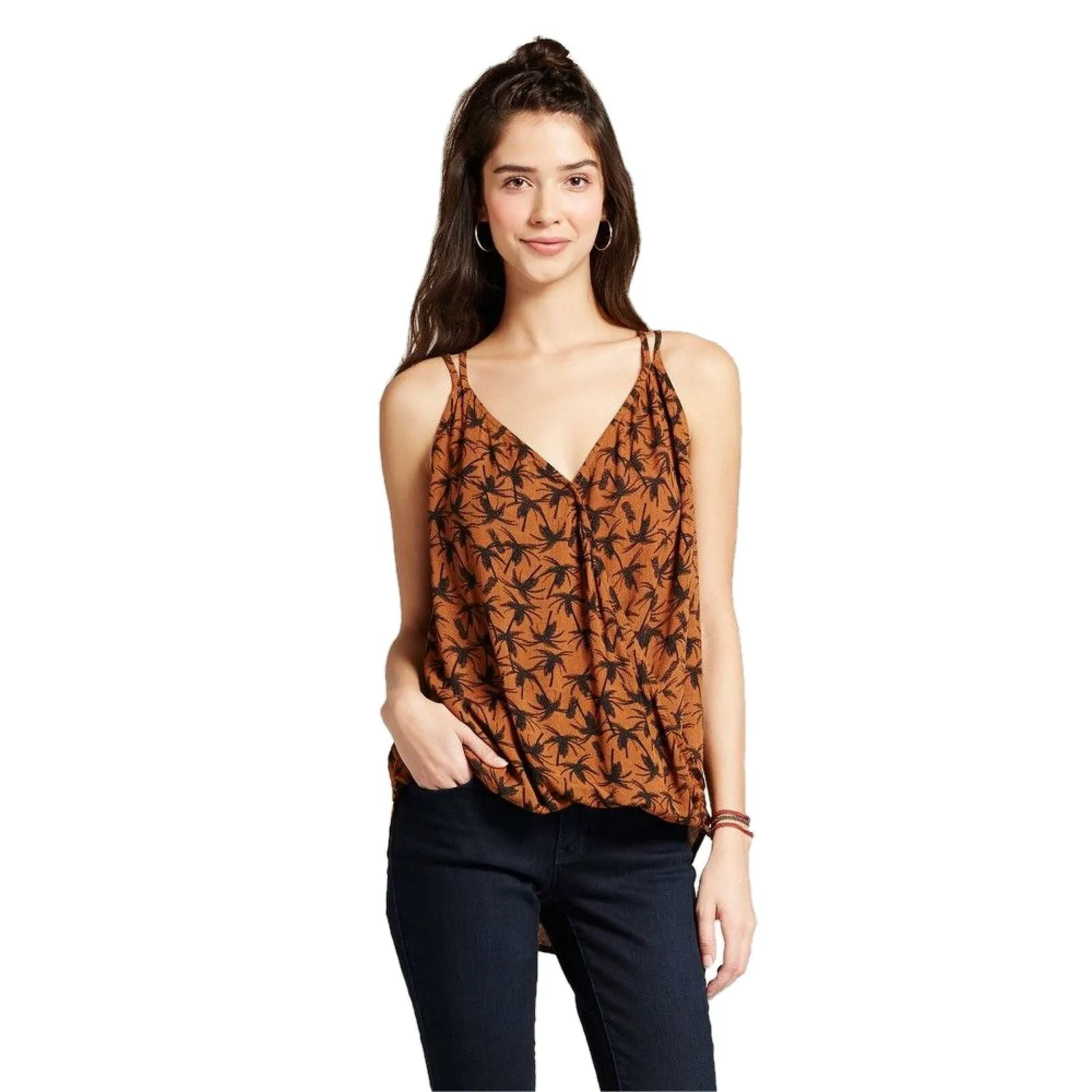Mossimo Women's Woven Printed Criss Cross V-Neck Cami Blouse Shirt Top