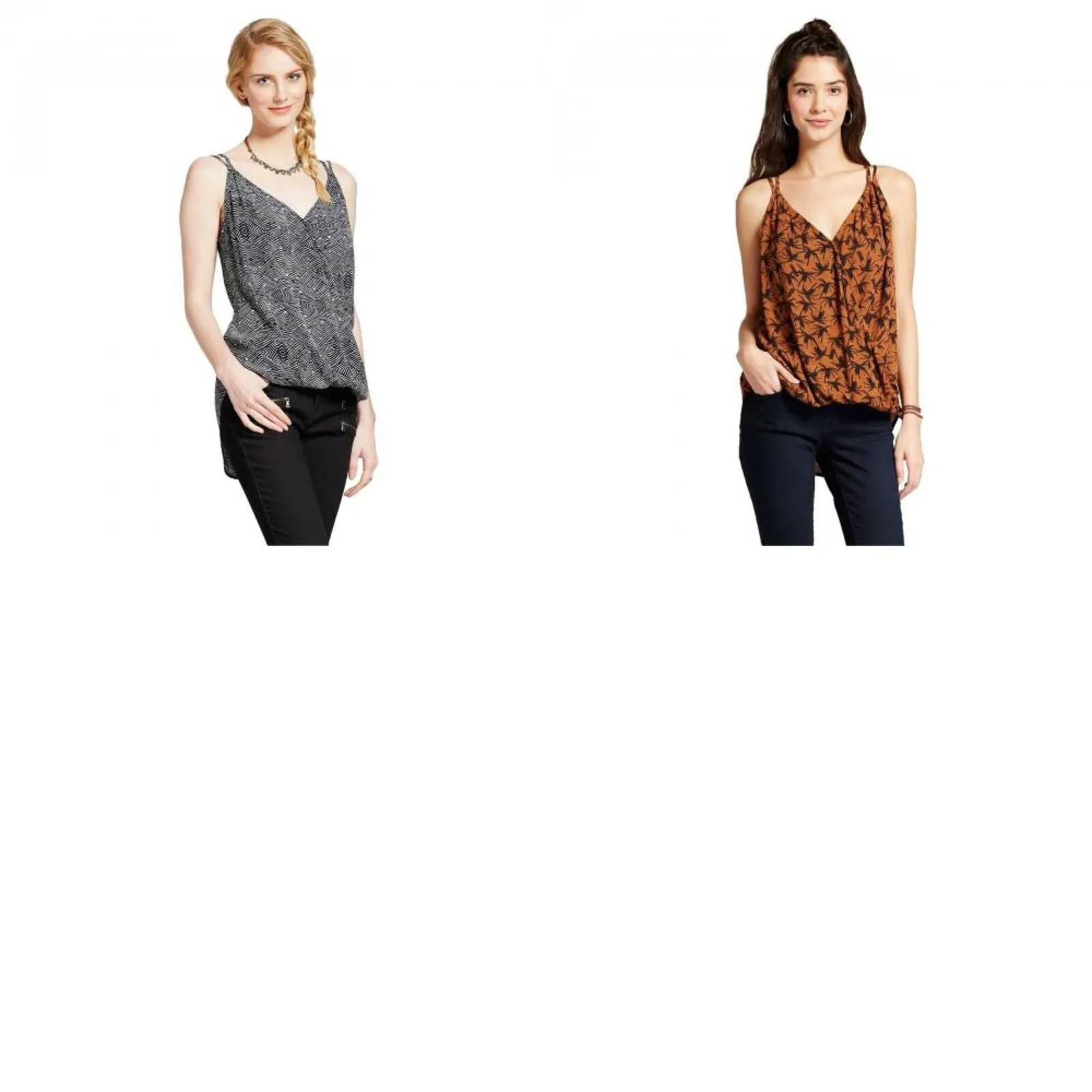 Mossimo Women's Woven Printed Criss Cross V-Neck Cami Blouse Shirt Top