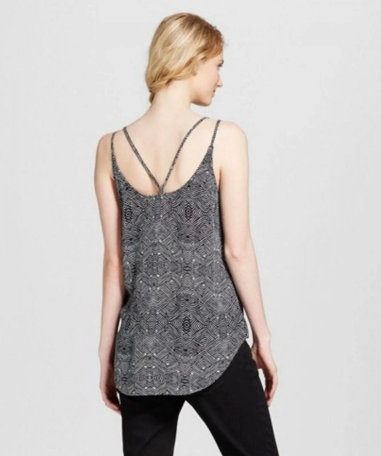 Mossimo Women's Woven Printed Criss Cross V-Neck Cami Blouse Shirt Top