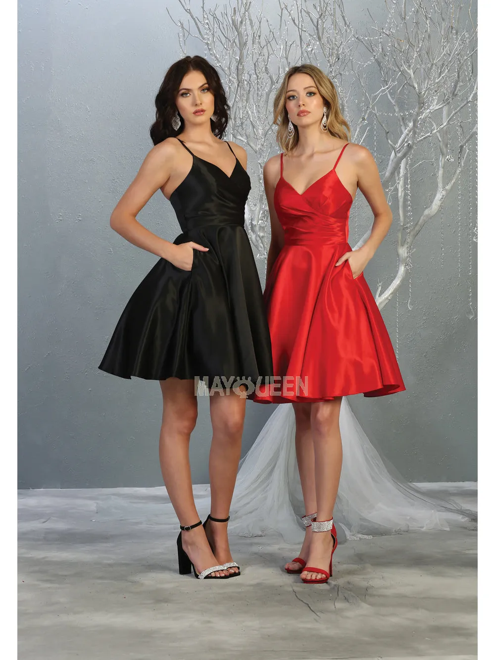 MQ 1654 - Tank Style Satin A-Line Homecoming Dress with Pockets