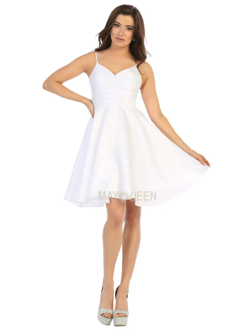 MQ 1654 - Tank Style Satin A-Line Homecoming Dress with Pockets