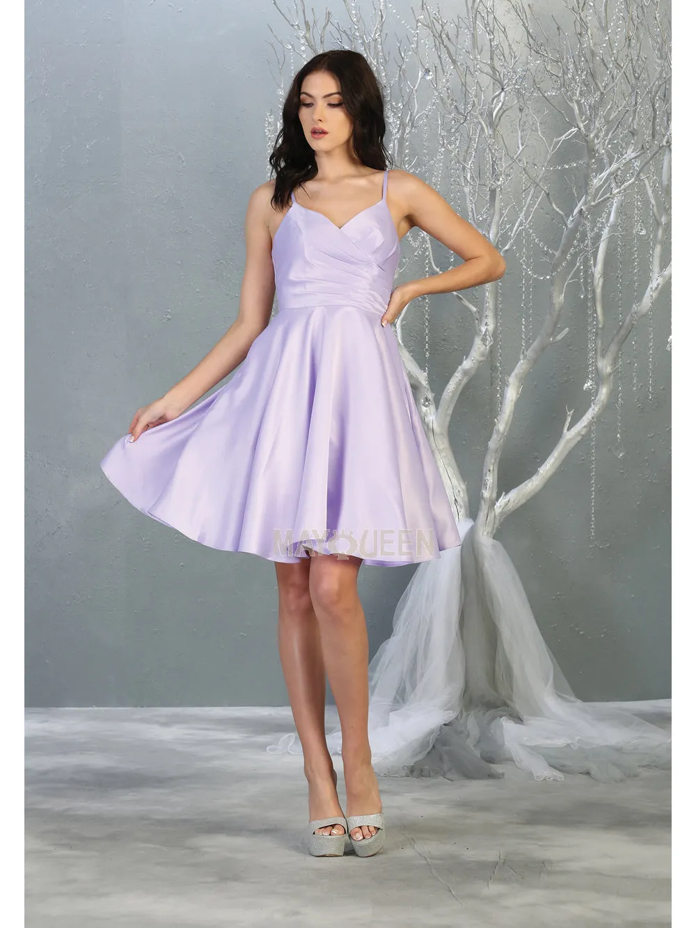 MQ 1654 - Tank Style Satin A-Line Homecoming Dress with Pockets
