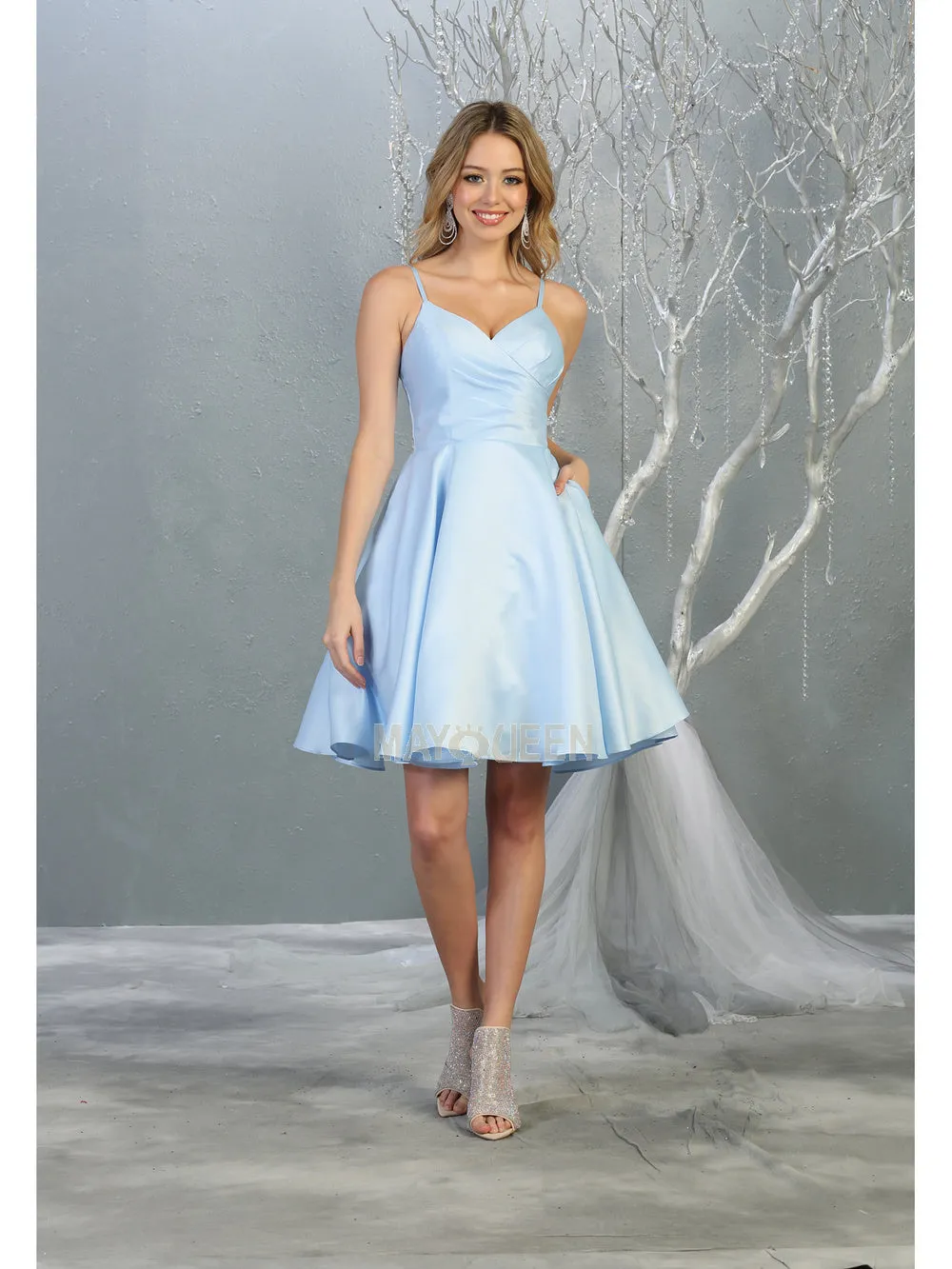 MQ 1654 - Tank Style Satin A-Line Homecoming Dress with Pockets
