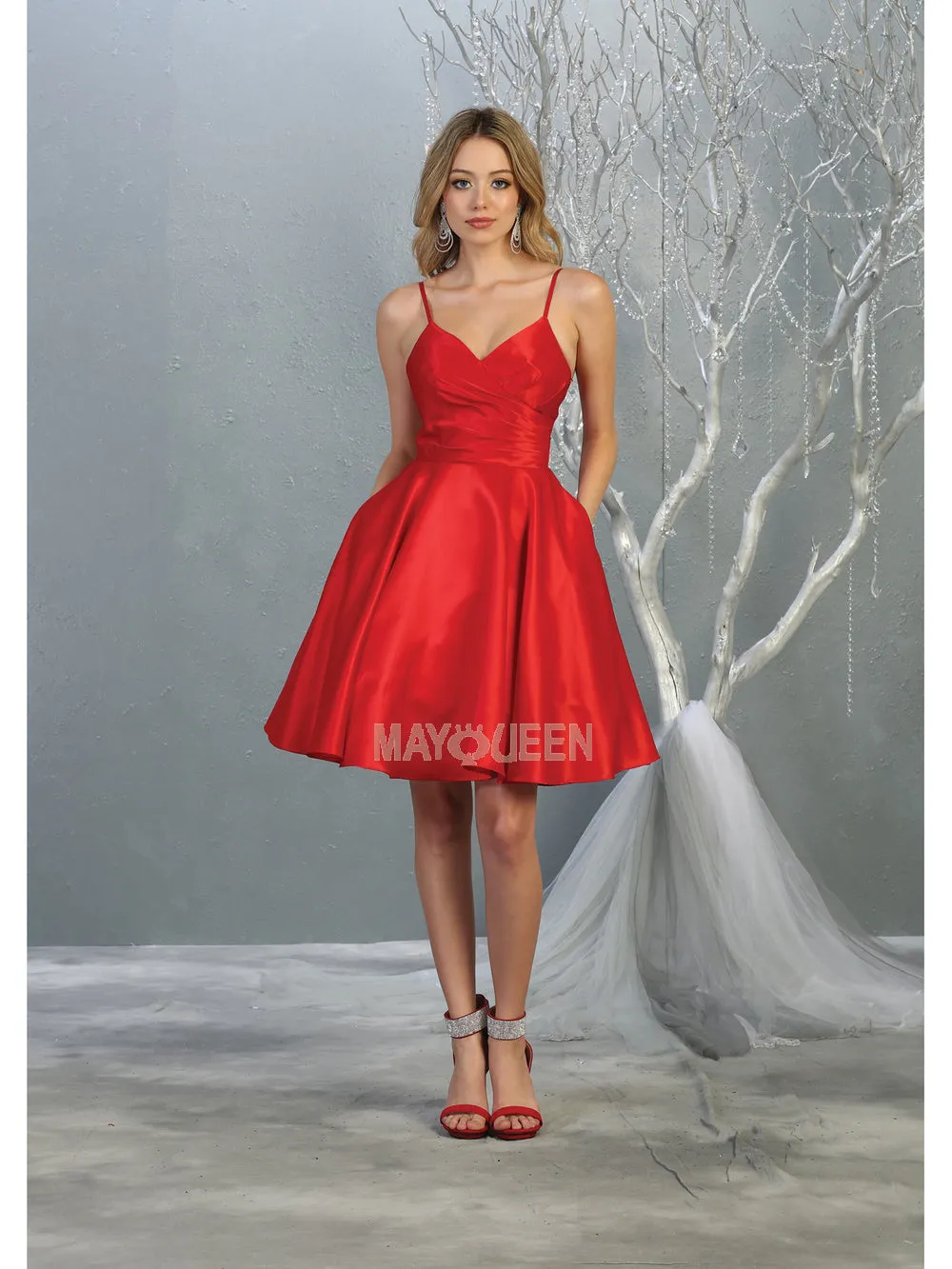 MQ 1654 - Tank Style Satin A-Line Homecoming Dress with Pockets