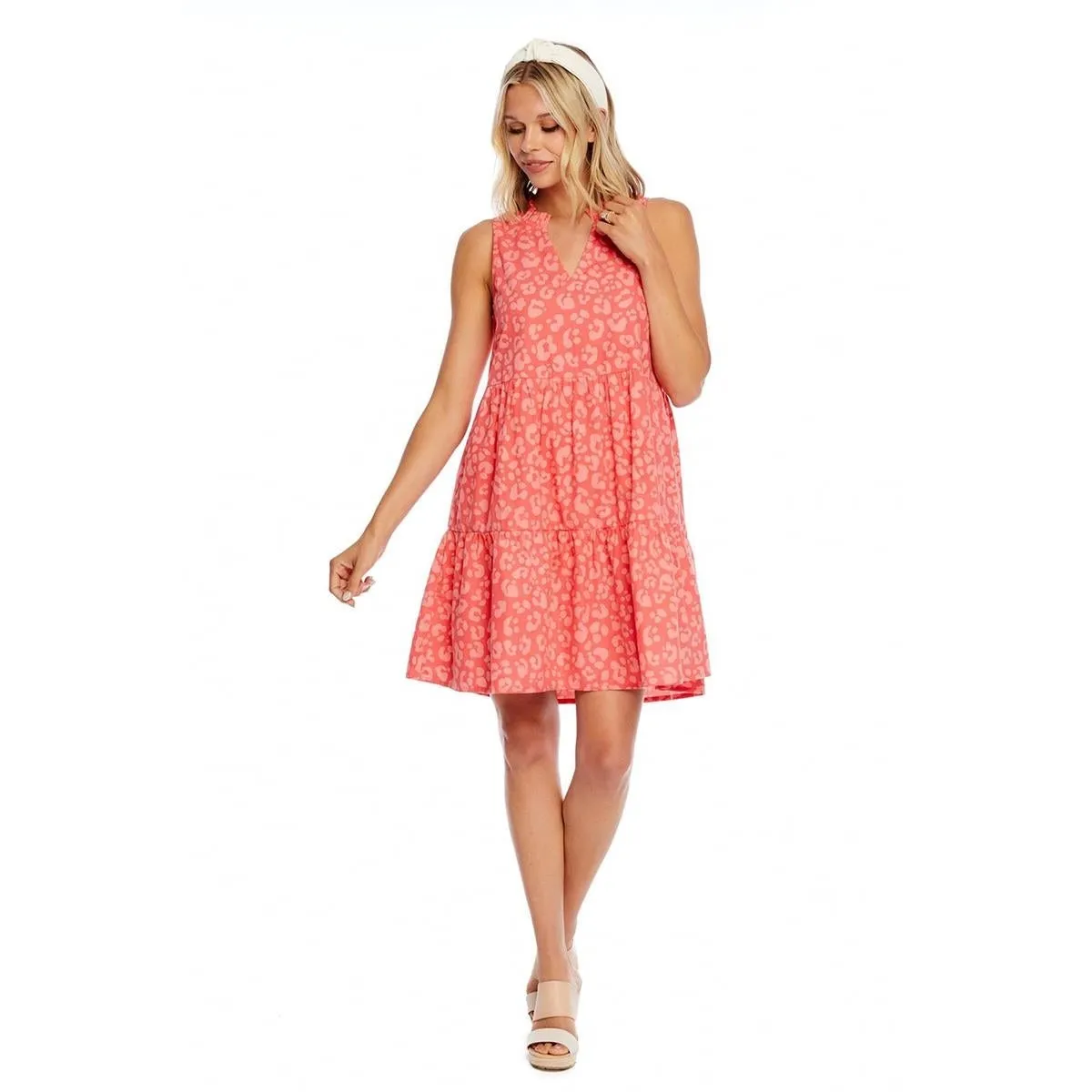Mud Pie Coral Leopard Brekke Tiered Dress