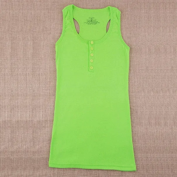 Multi color Long Sleeveless Bodycon Temperament Cotton Tank Tops