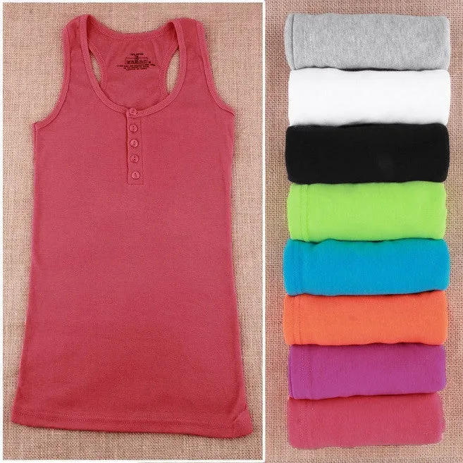 Multi color Long Sleeveless Bodycon Temperament Cotton Tank Tops