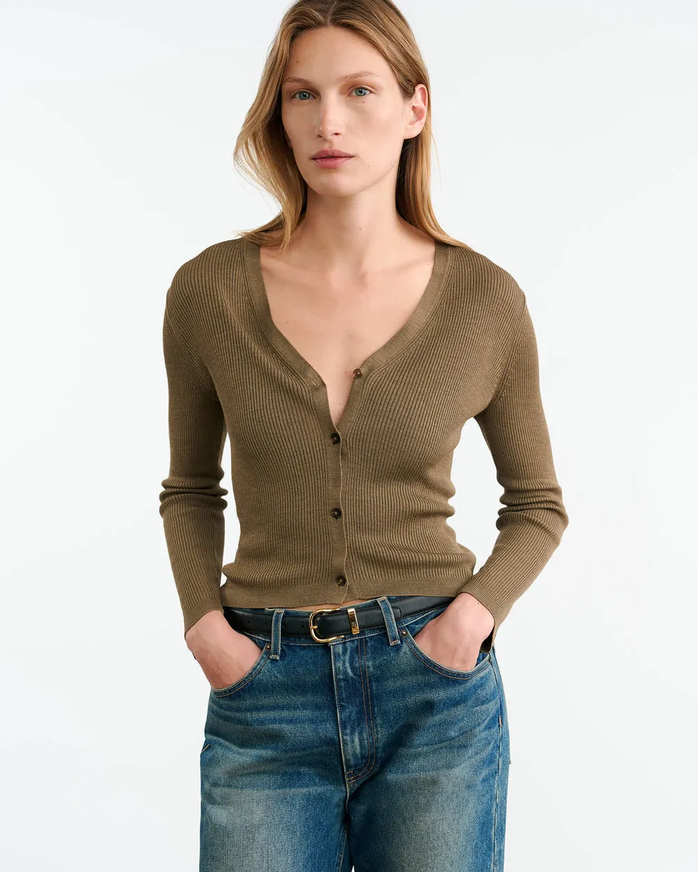 Nari Silk Cardigan - Military Green