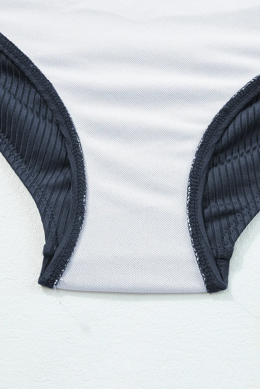 Navy Blue Ribbed Drawstring Sides Cutout One Piece Swimsuit
