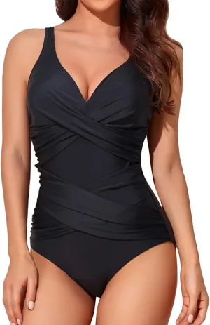 NEW Retails $42 Smismivo Tummy Control Swimsuits for Women Slimming One Piece Bathing Suit Retro Ruched Push Up Vintage Padded Swimwear Black Sz S