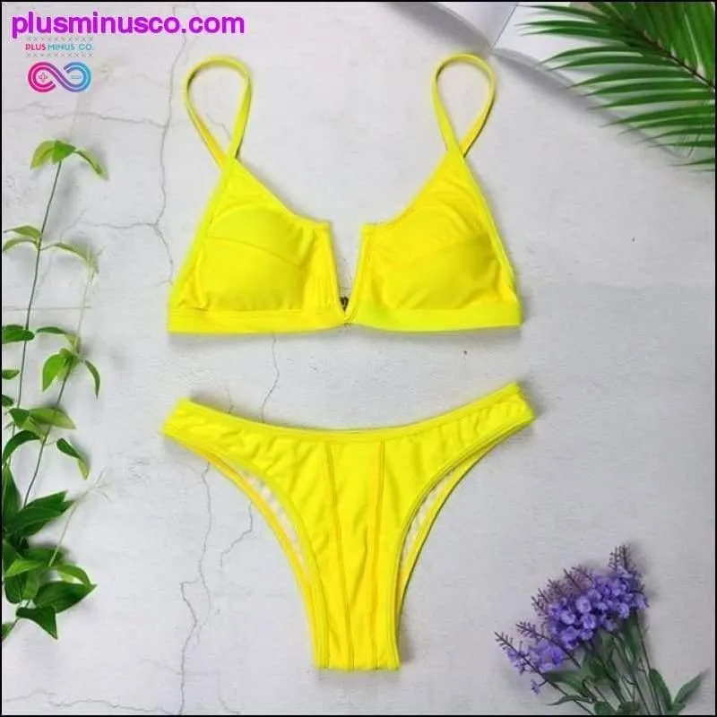 New Sexy Bandeau Bikini V Neck Swimsuits Push Up Swimwear -