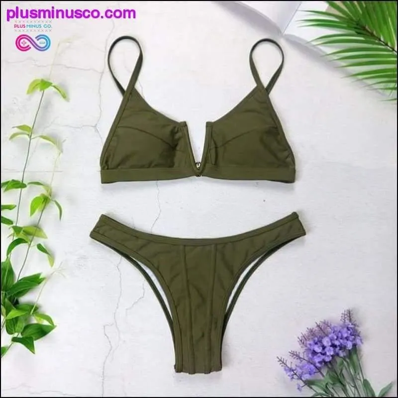 New Sexy Bandeau Bikini V Neck Swimsuits Push Up Swimwear -