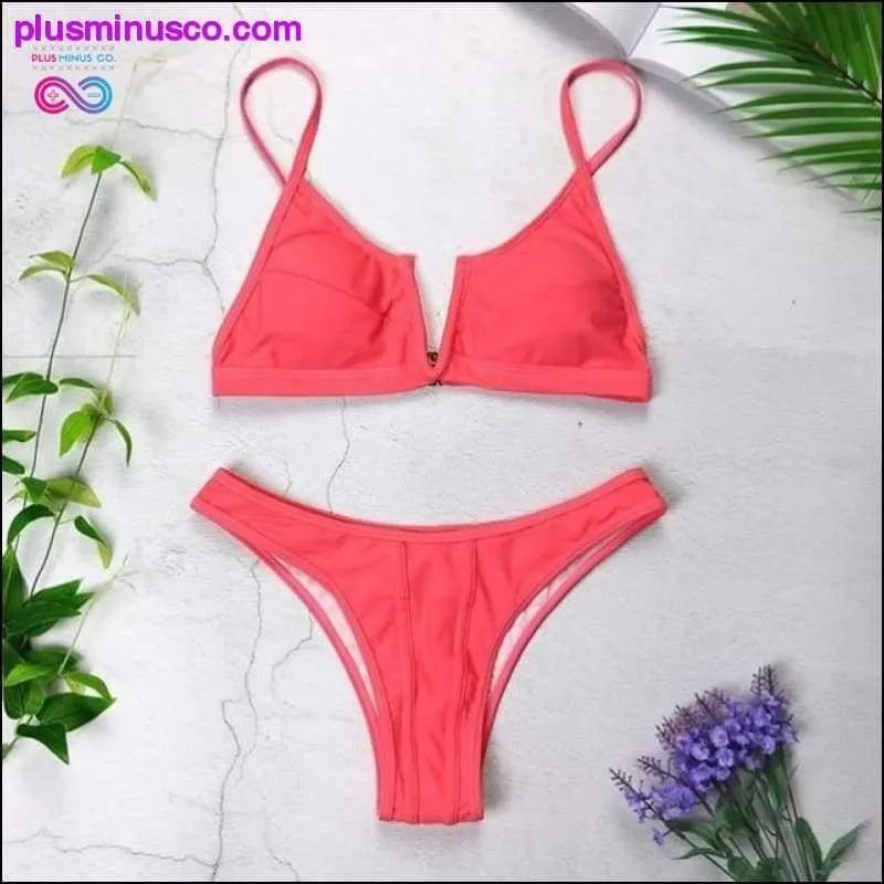 New Sexy Bandeau Bikini V Neck Swimsuits Push Up Swimwear -